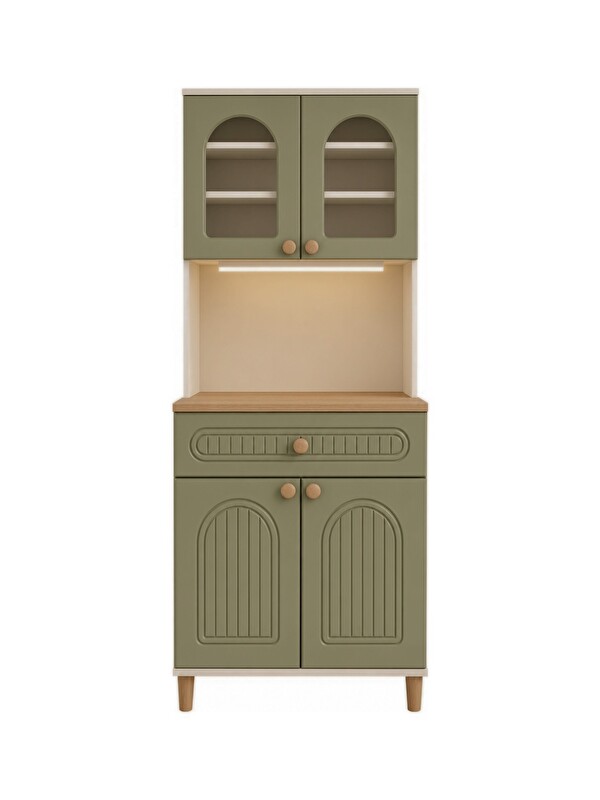 UPSTYLE Barista LED Aydınlatmalı Kahve Köşesi Dolabı Retro Büfe 195cm MDF Yeşil