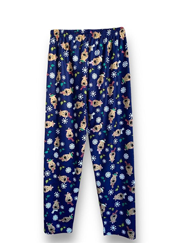 Formo Kadın Lacivert Geyik Desenli Süet Kaliteli Yumuşak Kışlık Pijama Altı