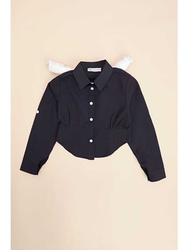 Fullamoda Basic Beli Gipeli Crop Kız Çocuk Gömlek