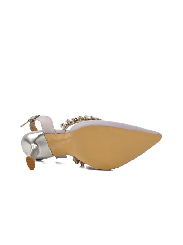 Gümüş Saten İnce Topuk Taşlı Kadın Taşlı Abiye Ayakkabı 544012 - Görsel 6