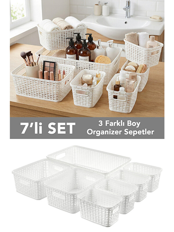 Meleni Home 7'li Çok Amaçlı Organizer Sepet Seti