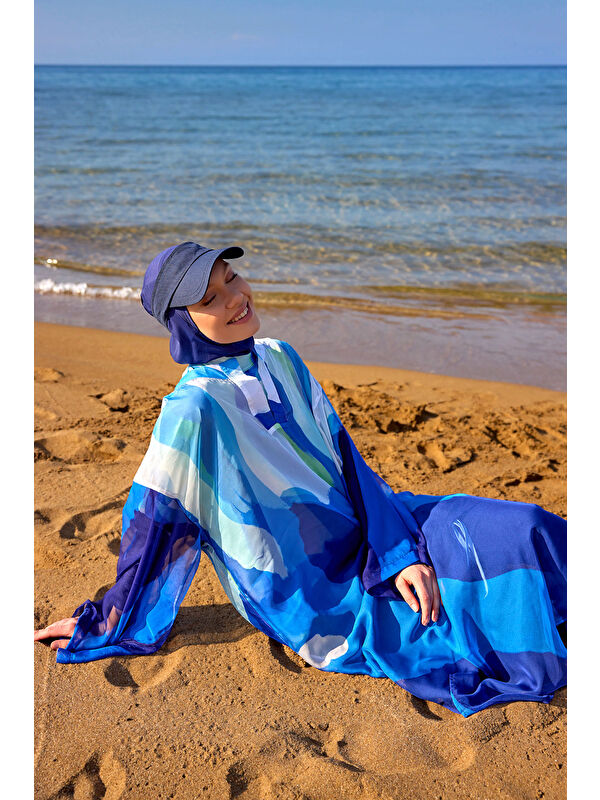Marina Renkli Desenli İpeksi Pareo Kaftan P2507
