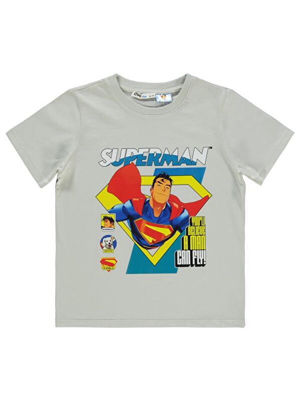 Superman Süperman Can Fly Baskılı 6-9 Yaş Tişört - Gri9-10 Yaş