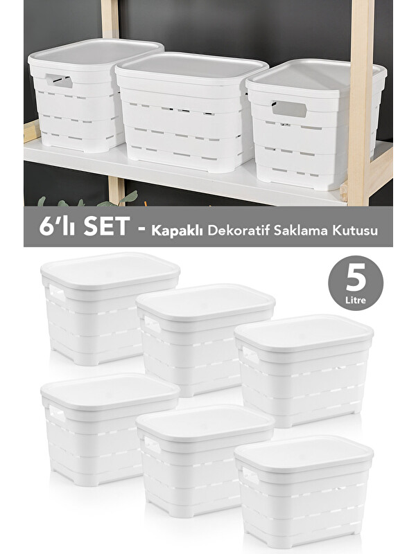 Meleni Home 6'lı Kapaklı Delikli Dekoratif Piramit Saklama Kutusu