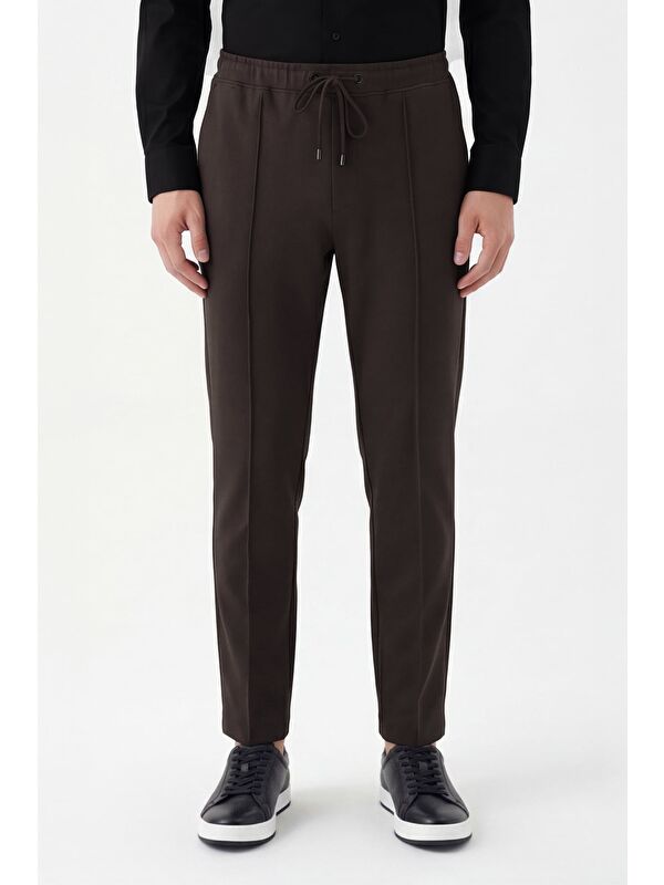 Sabri Özel Giotelli Erkek Koyu Kahve Dar Kesim Slim Fit Yan Cep Bel Lastikli Jogger Pantolon