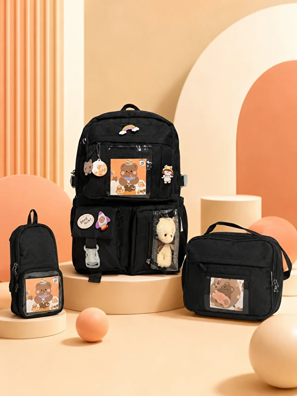 LE STYLE DE MARIE 3'LÜ  Premium Set Çok Bölmeli Okul Çantası + Özel Tasarım