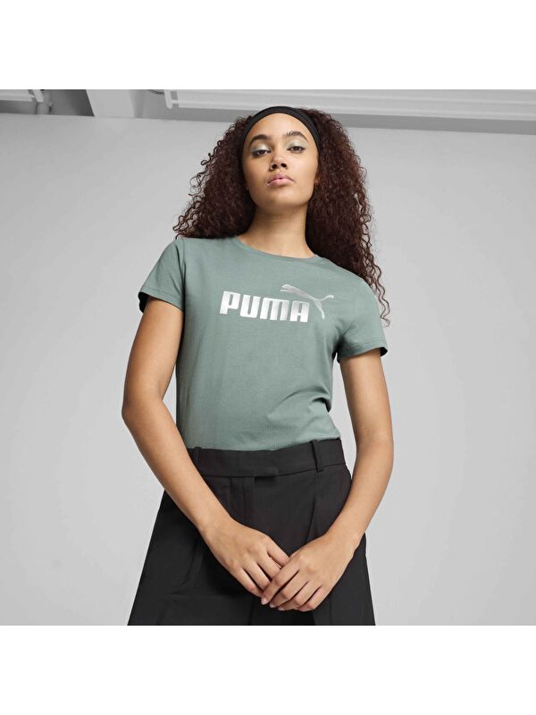Puma Metallic No 1 Logo Kadın Yeşil Yuvarlak Yaka Tişört
