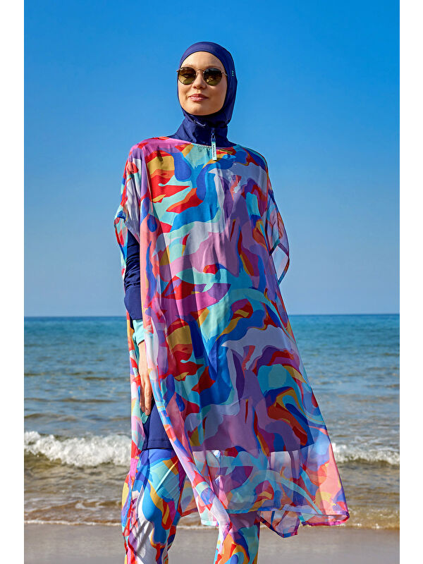 Marina Renkli Desenli İpeksi Kimono Pareo P2505