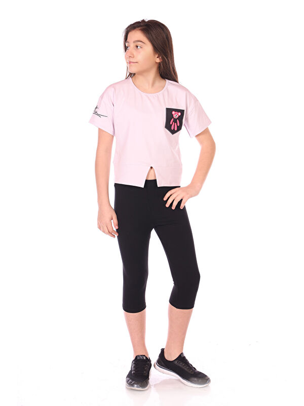 Toontoykids Kız Çocuk Göğsü Ayıcık Baskılı Kaprili Takım