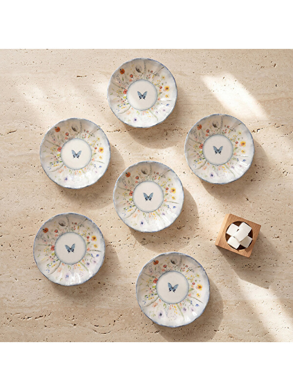 GÜRAL PORSELEN Flora Blue 6 Parça Çay Tabağı 48833