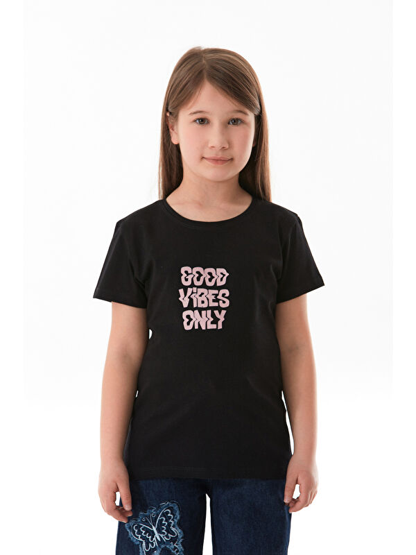 Fullamoda Good Vibes Only Yazı Baskılı Kız Çocuk Tişört