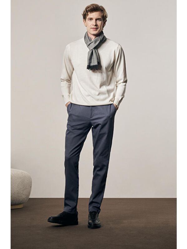 İMZA İndigo Mavi Yan Cep Düz Paça Pamuklu Comfort Fit Casual Pantolon 1003255166