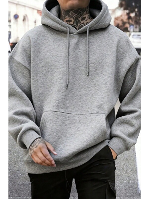 Tarz Cool Regular Kapüşonlu Sweatshirt Erkek Unisex 3 İplik Şardonlu %100 Pamuk Basic Hoodie