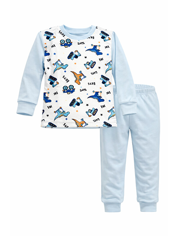 Remsa Çocuk Pamuklu Desenli Pijama Takımı 6068-06 Bebe Mavi