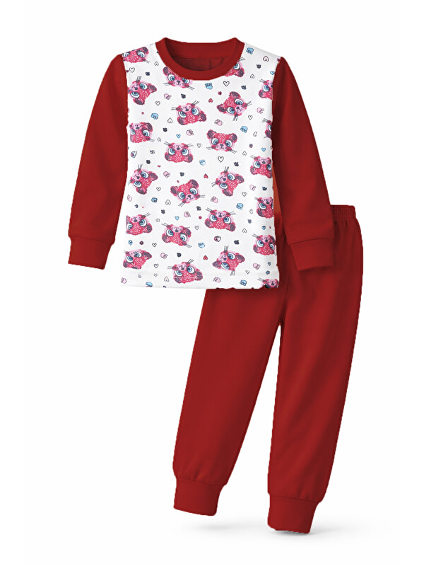 Remsa Kız Çocuk Pamuklu Desenli Pijama Takımı 6068-23 Bordo