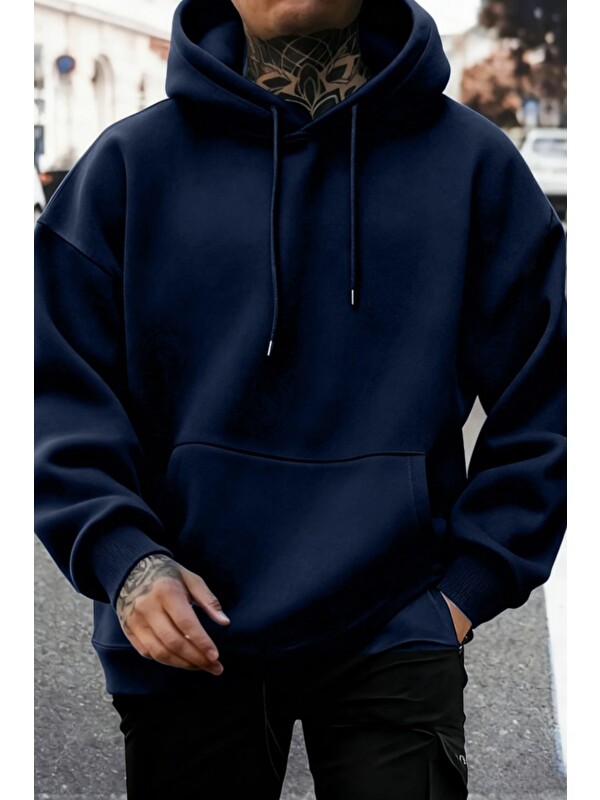 Tarz Cool Regular Kapüşonlu Sweatshirt Erkek Unisex 3 İplik Şardonlu %100 Pamuk Basic Hoodie
