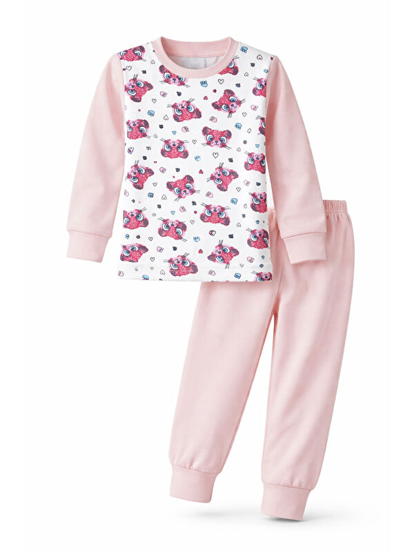 Remsa Kız Çocuk Pamuklu Desenli Pijama Takımı 6068-24 Pudra01