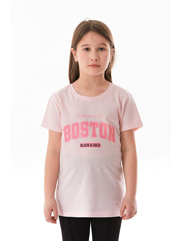 Fullamoda %100 Pamuk Boston Yazı Baskılı Kız Çocuk Tişört