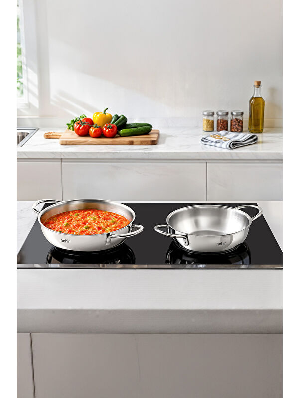 Nehir Silver 4 Parça Paslanmaz Çelik Güveç Tipi Sahan Seti (18-20 cm)