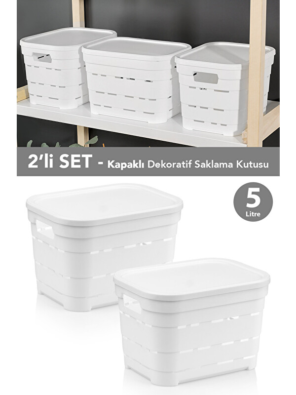 Meleni Home 2'li Kapaklı Delikli Dekoratif Piramit Saklama Kutusu