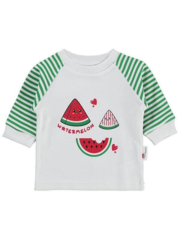 Nova Baby Karpuz Kokulu Renglan Kol 1-9 Ay Sweatshirt - Ekru