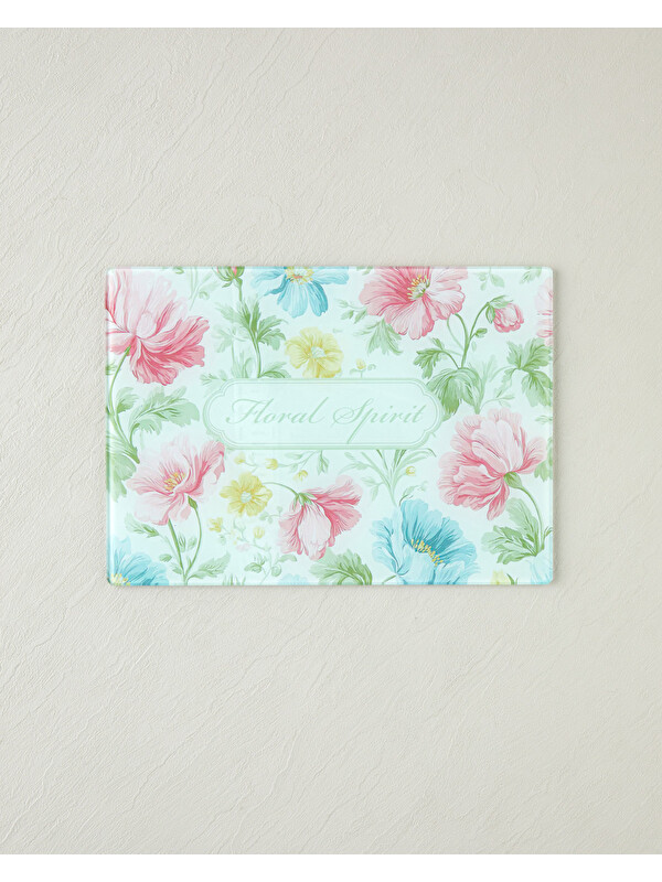 English Home Floral Spirit Cam Kesme Tahtası 25x35 cm Pembe - Mavi
