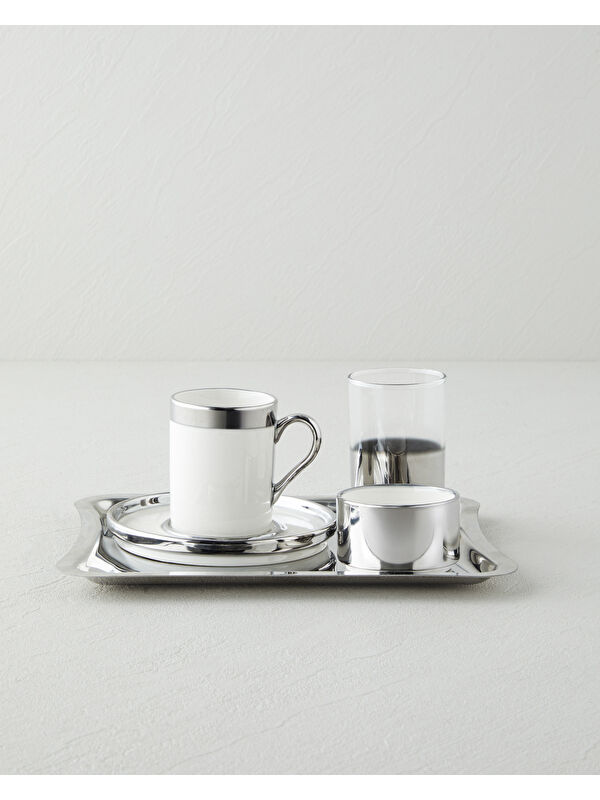English Home Harmony Silver Stoneware Tek Kişilik Kahve Sunum Seti 100 ml Beyaz-Silver