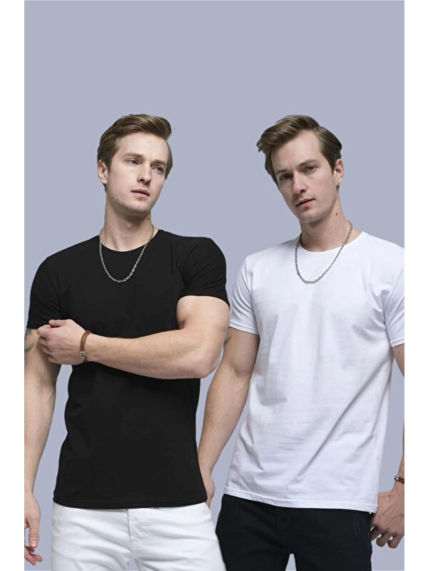 Oksit Ftx 2'li Paket Slim Fit Likralı Bisiklet Yaka Erkek Basic Tişört
