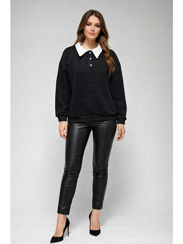 carla10 Polo Yaka Siyah Sweatshirt