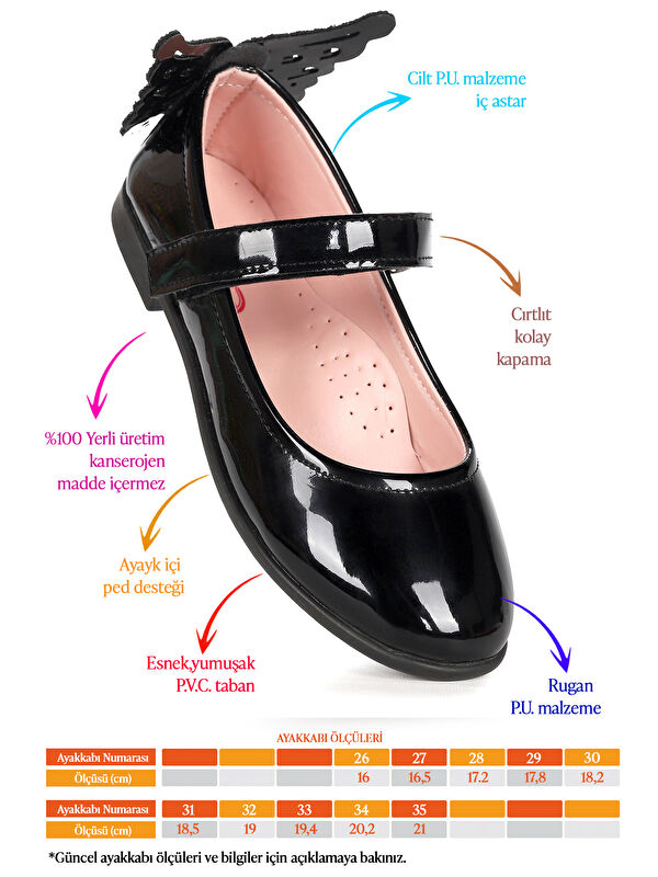 Friga Ayna Kelebek Cırtlı Kız Çocuk Babet Ayakkabı - Görsel 3