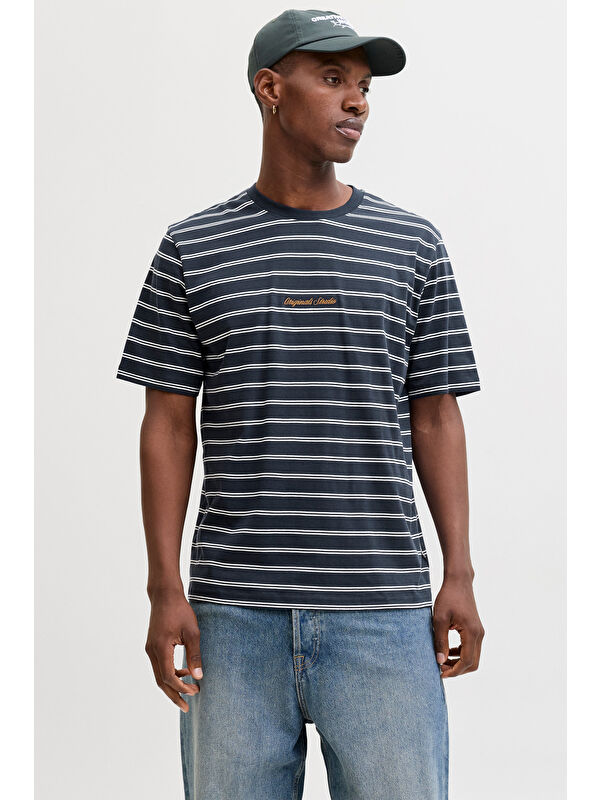 Jack & Jones Originals Çizgili Pamuklu Relaxed Fit Bisiklet Yaka T Shirt 12291021