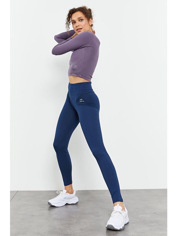 Tommylife İndigo Yüksek Bel Toparlayıcı Slim Fit Dar Paça Kadın Tayt - 94011