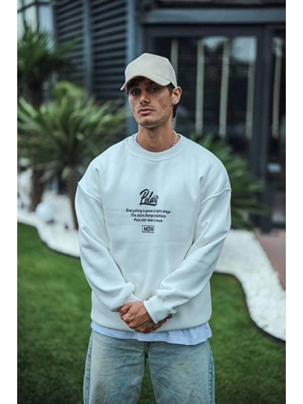 Jane's Kışlık Bisiklet Yaka Ön Ve Arka Baskılı SweatShirt - Beyaz