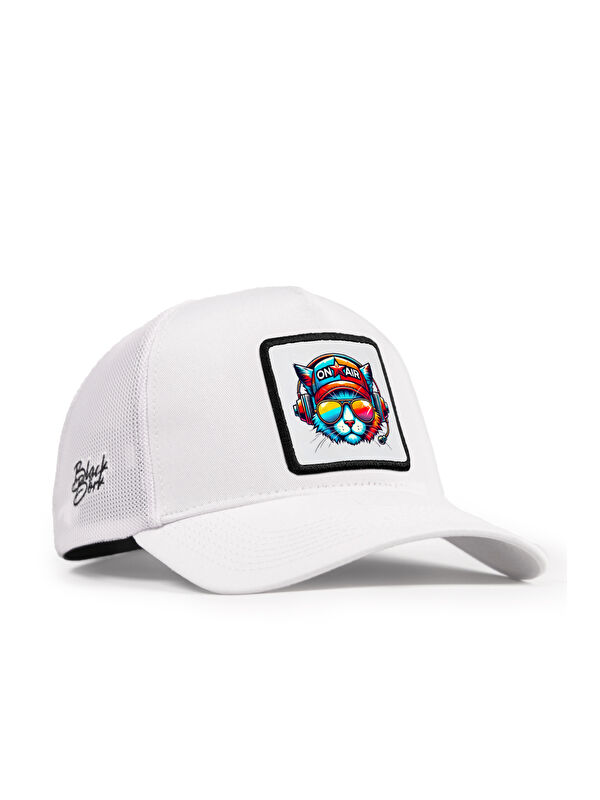 BlackBörk Kedi Logolu Beyaz Trucker Şapka