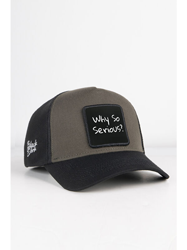 BlackBörk Why So Serious Logolu Siyah-Haki Trucker Şapka