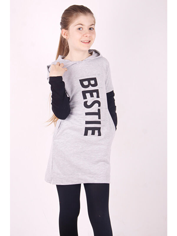 Toontoykids Kız Çocuk Bestie Baskılı Kapüşonlu Elbise