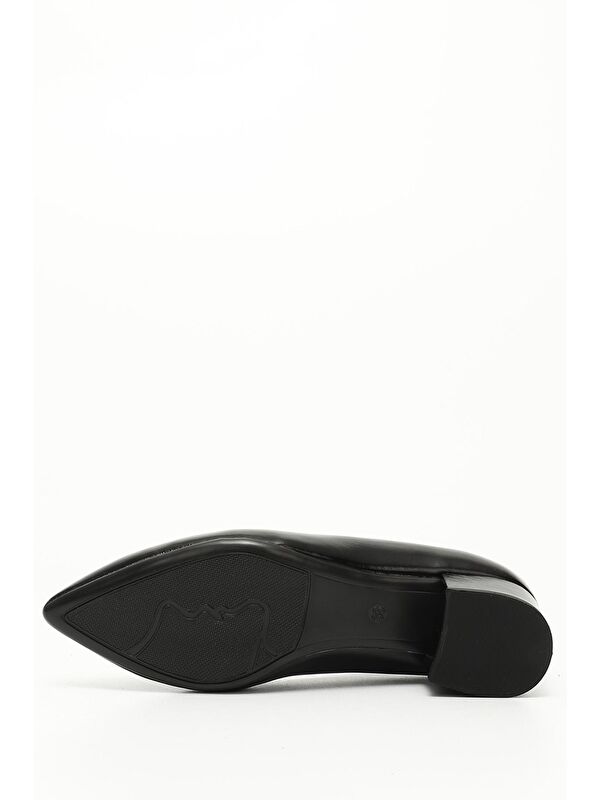 SİYAH Hakiki Deri Sivri Burun Kısa Kalın Topuklu Kadın Ayakkabı 25172 - Görsel 5