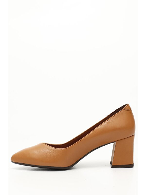 TABA Hakiki Deri Sivri Burun Orta Kalın Topuklu Kadın Ayakkabı 24170 - Görsel 4