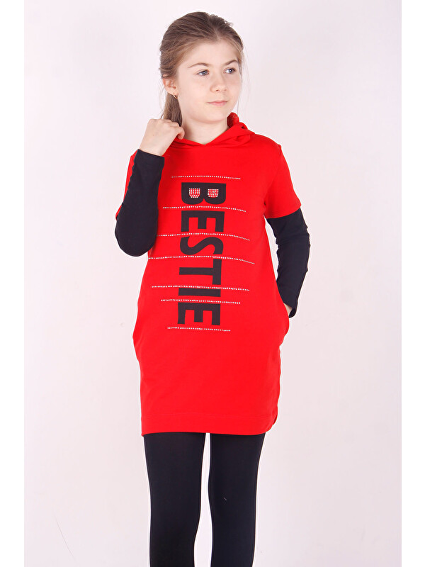 Toontoykids Kız Çocuk Bestie Baskılı Kapüşonlu Elbise