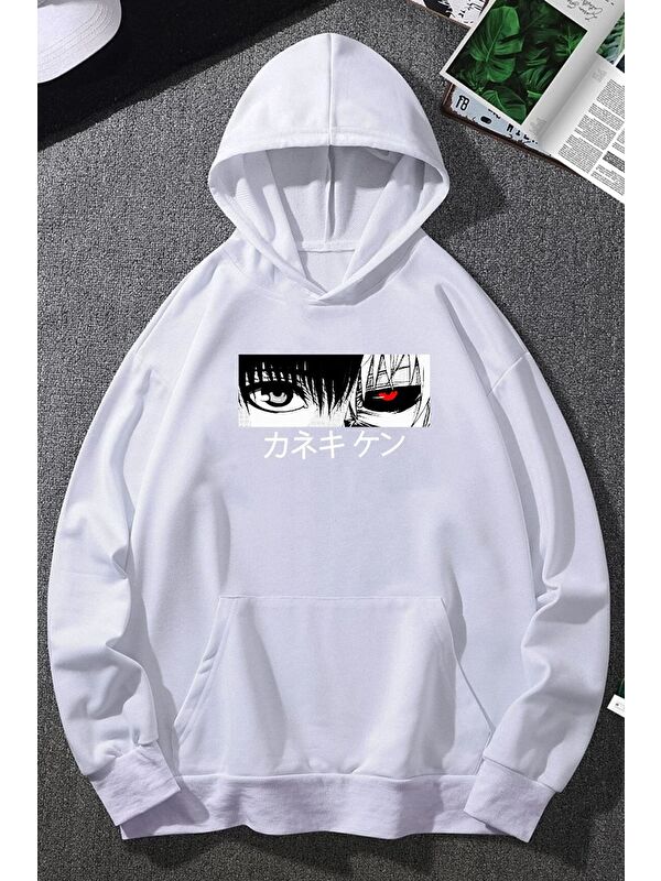 uyguntarz Unisex Ken Kaneki Baskılı Kapüşonlu Sweatshirt
