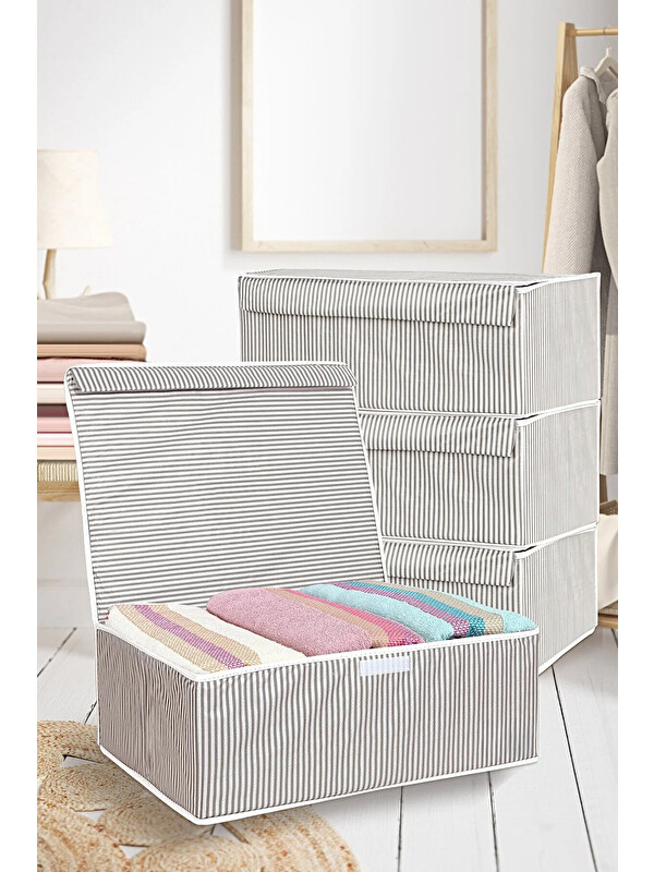 Meleni Home 4 Adet Kapaklı Hurç Saklama Kutusu 50x40x19 cm