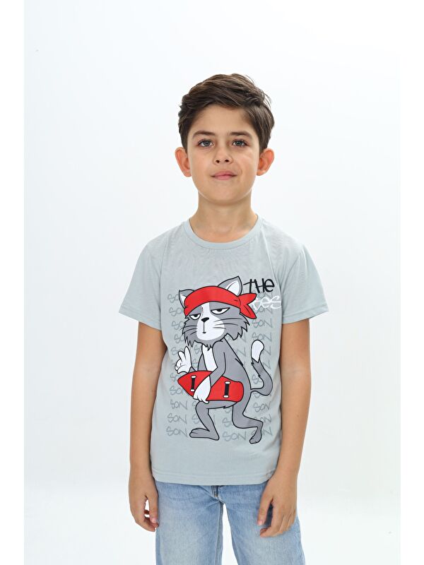Toontoykids Erkek Çocuk Kaykay Kedi Baskılı Tişört