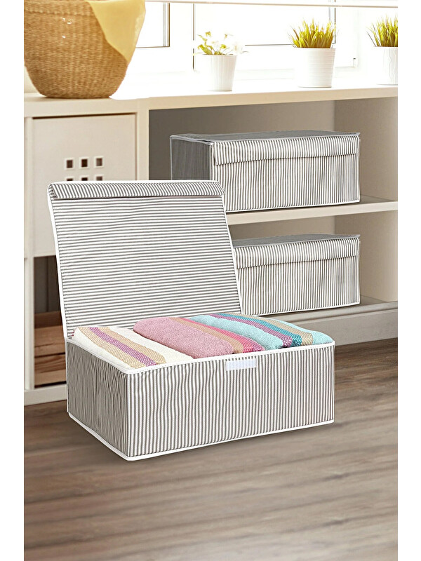 Meleni Home 3 Adet Kapaklı Hurç Saklama Kutusu 50x40x19 cm