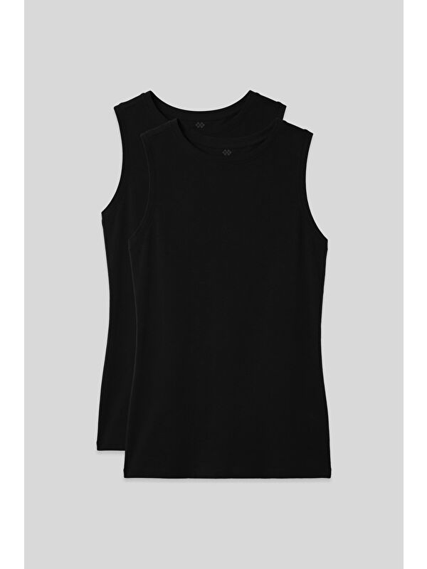 Tommylife Slim Fit Basic O Yaka 2li Paket Siyah Kadın Atlet - 97313