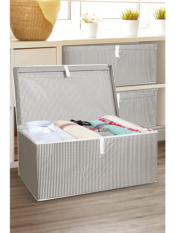 Meleni Home 3 Adet Kapaklı Hurç Saklama Kutusu 70x40x30 cm