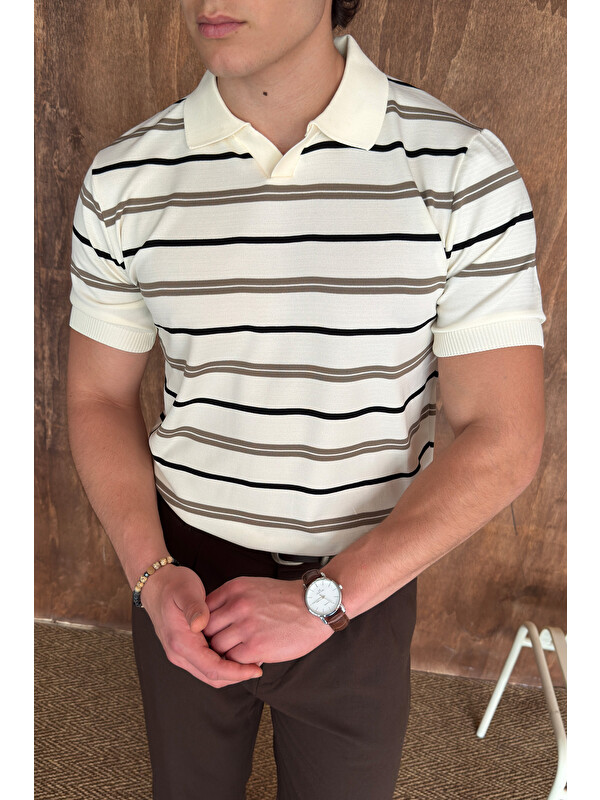 HYMAN Erkek Polo Yaka Çizgili Triko T-shirt