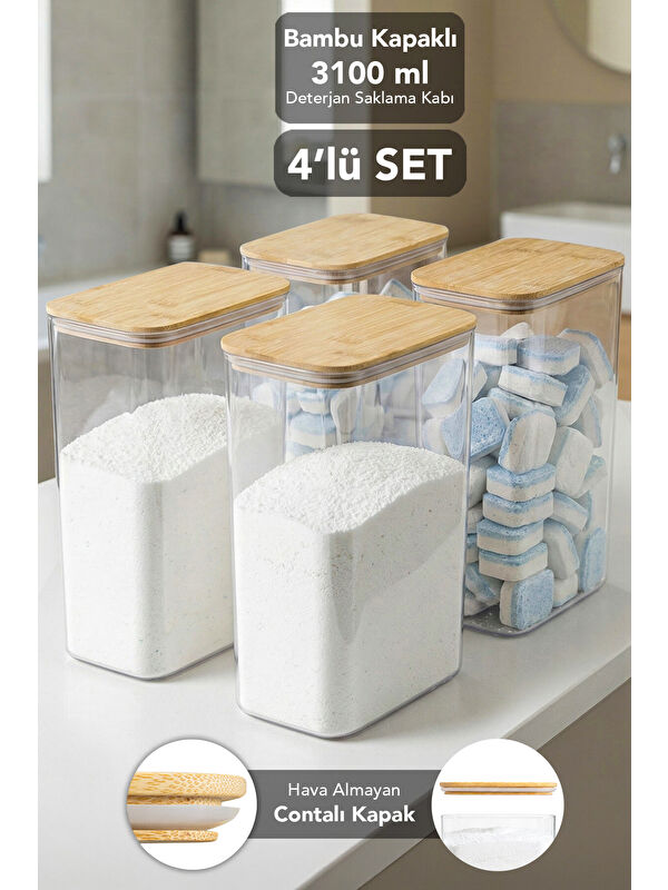 Meleni Home 4 Adet Bambu Kapak Aura Deterjan Saklama Kutusu 3,1 l