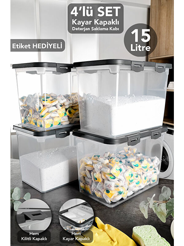 Meleni Home 4'lü Etiketli Sürgülü Kilitli Deterjan Saklama Kutusu 15 l