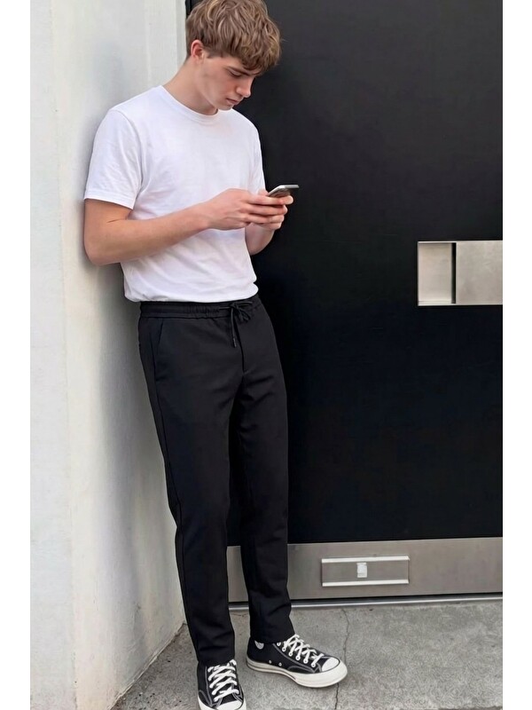 Comstar Erkek Lastikli Çift Cepli Siyah Jogger Pantolon