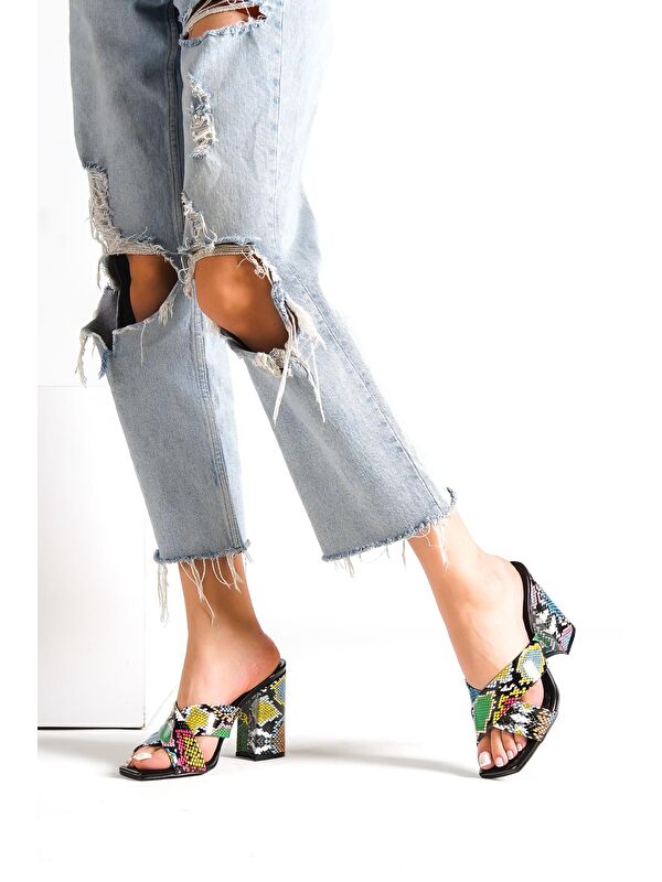 015 Topuklu Küt Burun Kadın Terlik - Görsel 6